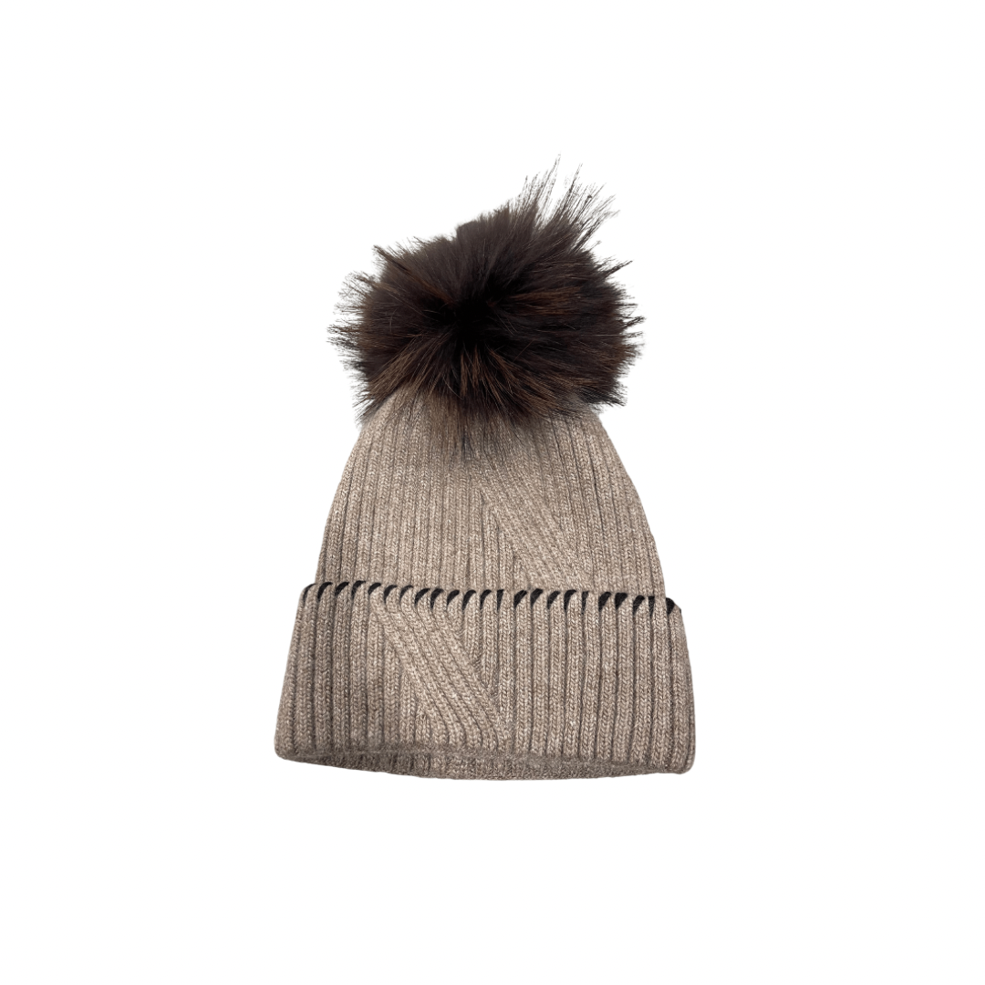 Ribbed knit pattern with stitching on brim