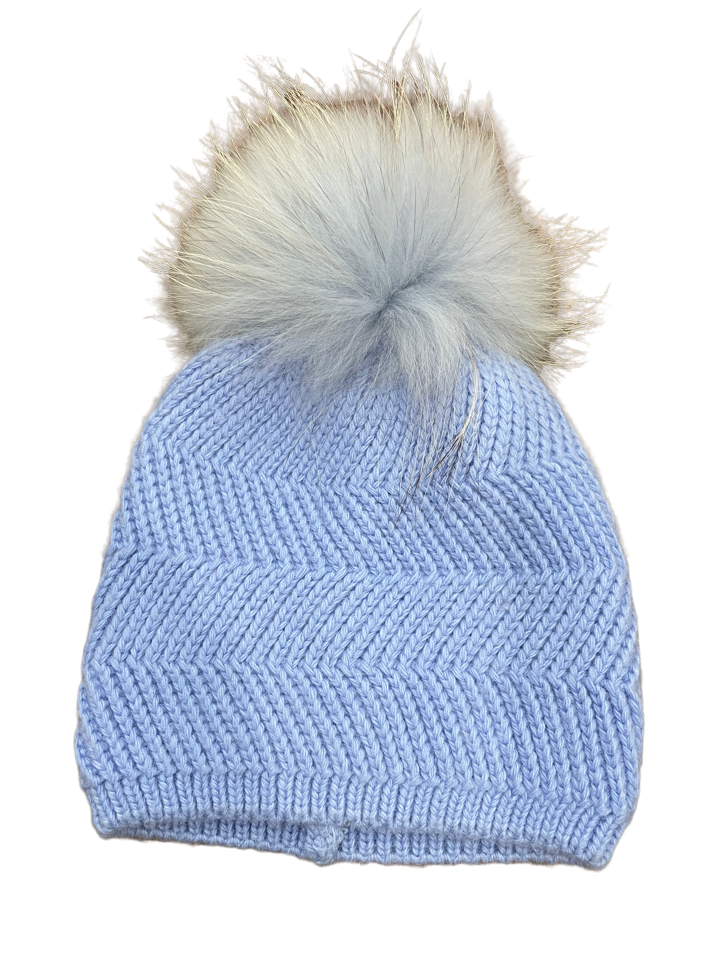Baby cashmere chevron knit non fold hat with pom pom