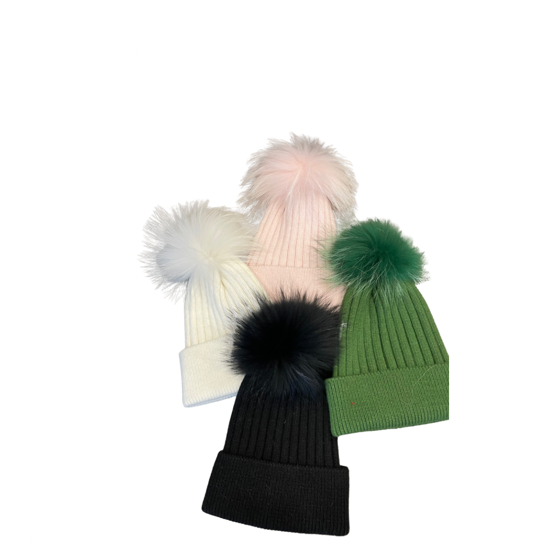 Adult size ribbed cashmere beanie