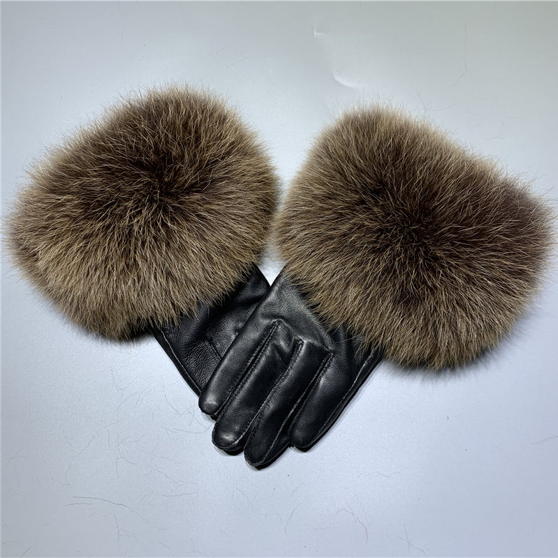 Fur trimmed leather glove